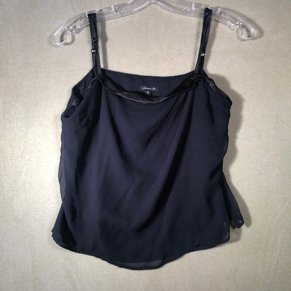 Arden B Camisole Women Size S Black 100% Silk Adjustable Straps Satin Trim Y2K